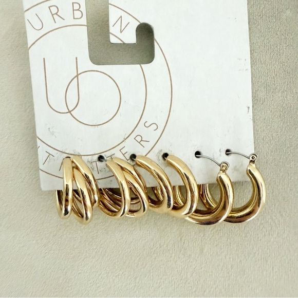 NWT Urban Outfitters 3 Sets Medium Size Gold Hoops - Picture 1 of 3
